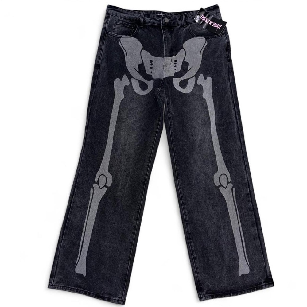 NWT Trickz N Treatz XXL Grey Baggy Skeleton Jeans